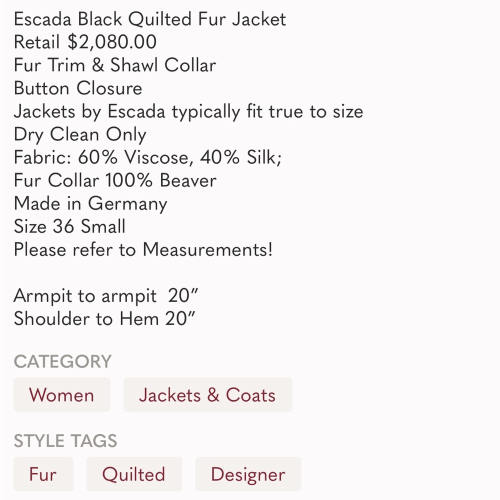 Escada Margaretha Ley Black Viscose Silk Fur (Beaver) Jacket Size 36 US 6 $2,080